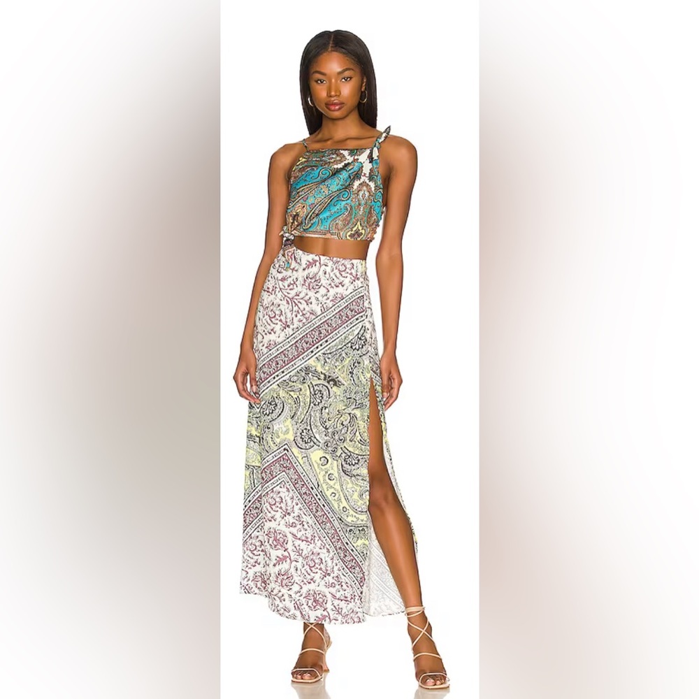 Free People Asymmetrical Paisley Dress in Blue and Cream